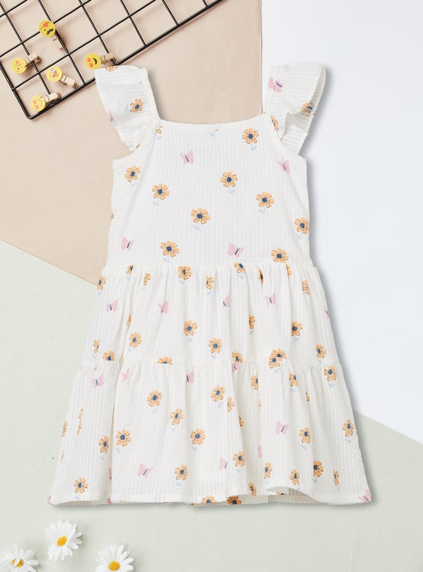 Girls Floral Print Smocked Dress