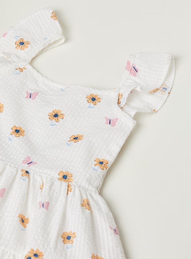 Girls Floral Print Smocked Dress