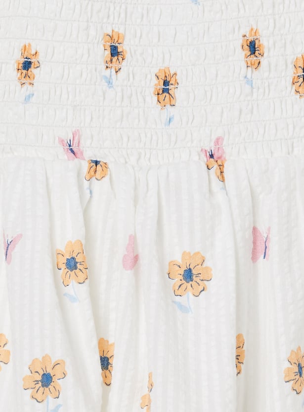 Girls Floral Print Smocked Dress