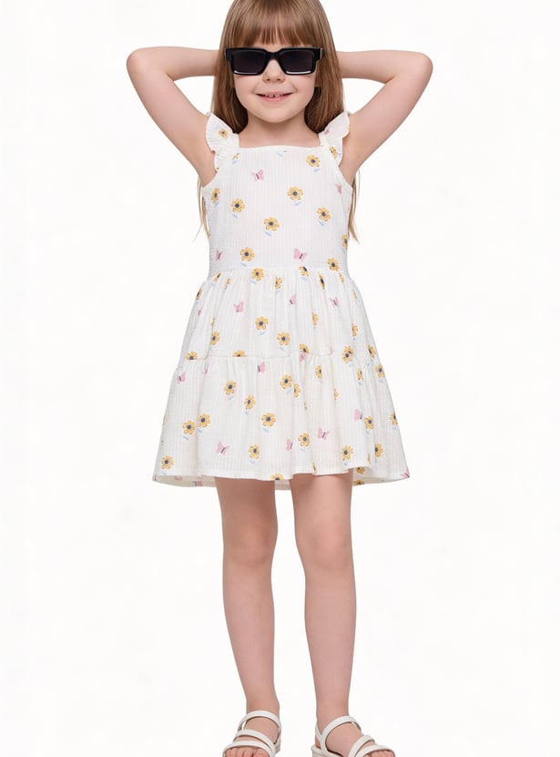 Girls Floral Print Smocked Dress