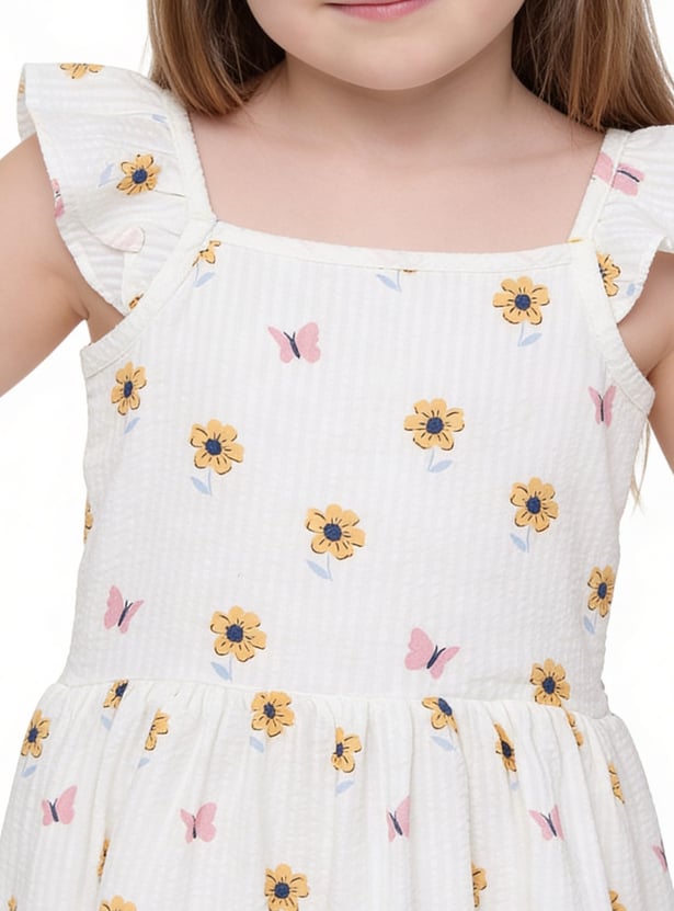 Girls Floral Print Smocked Dress