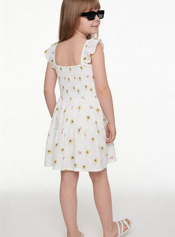 Girls Floral Print Smocked Dress