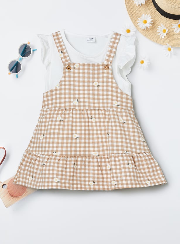 Girls Checked Pinafore Dress with Top