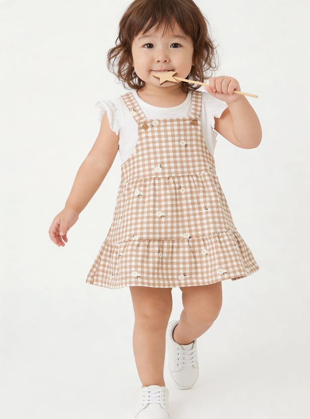 Girls Checked Pinafore Dress with Top