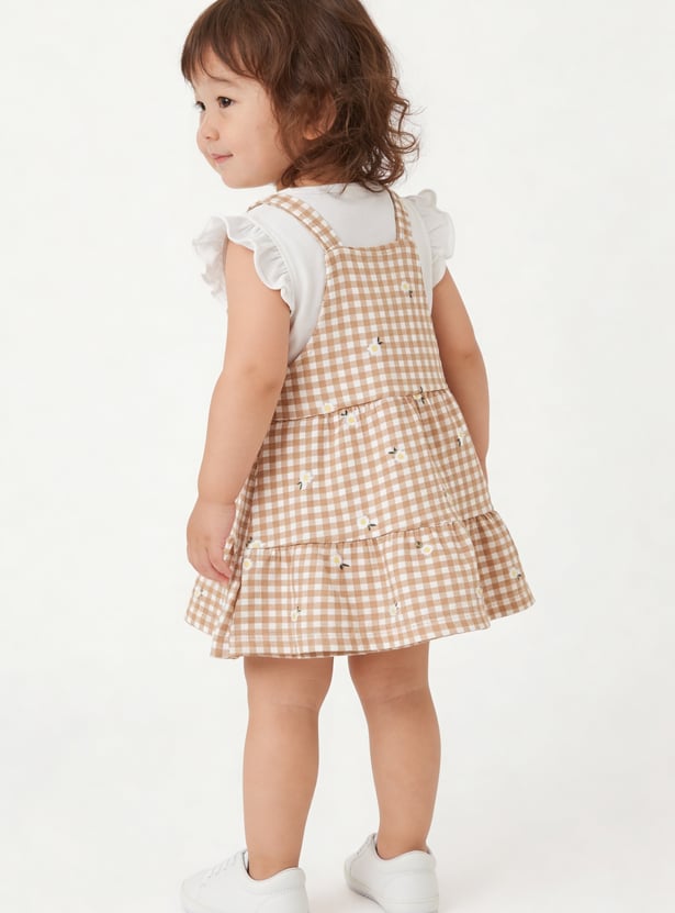 Girls Checked Pinafore Dress with Top