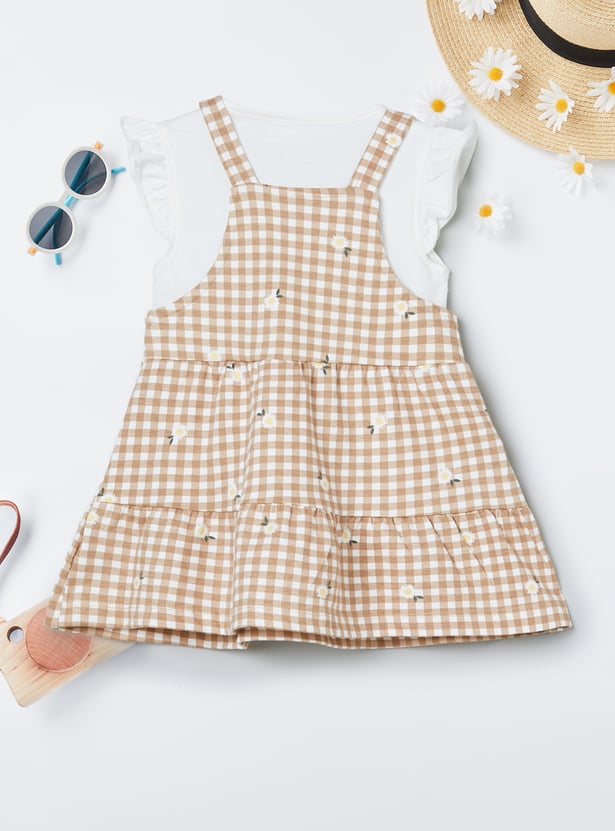 Girls Checked Pinafore Dress with Top