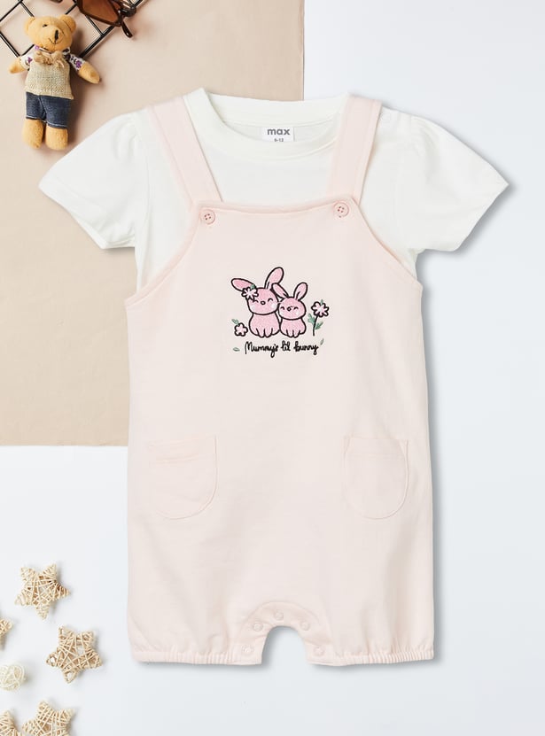 Girls Embroidered Dungaree Set