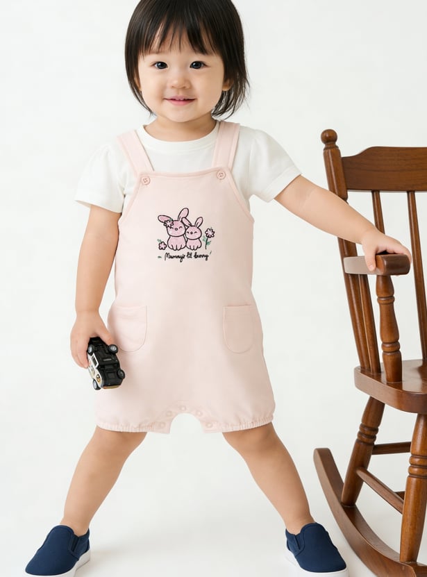 Girls Embroidered Dungaree Set