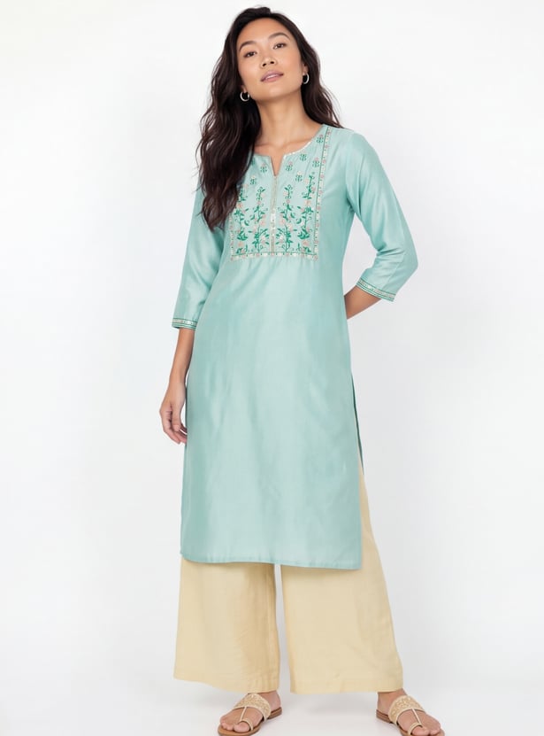 Women Embroidered Straight Kurta