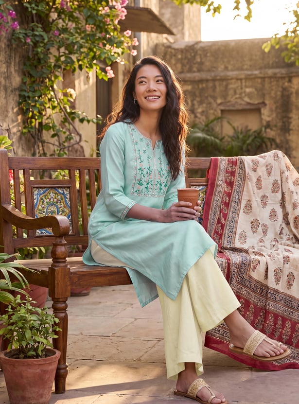 Women Embroidered Straight Kurta