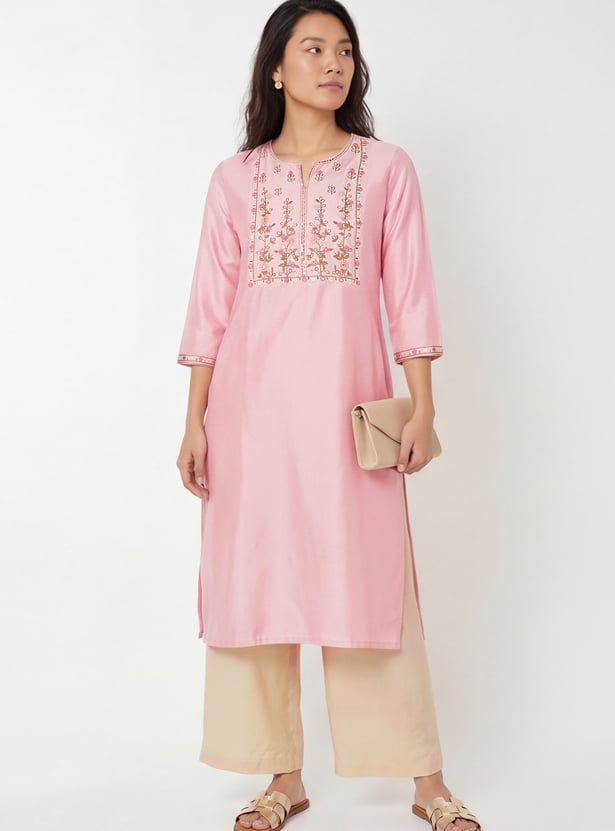 Women Embroidered Straight Kurta