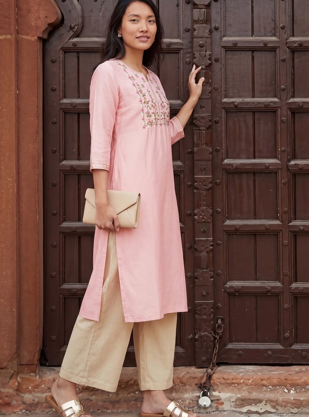 Women Embroidered Straight Kurta