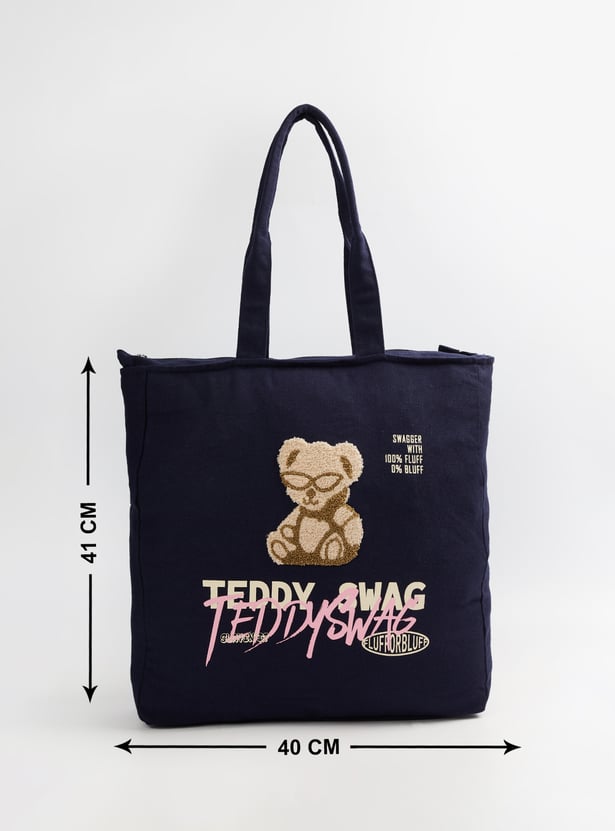 Women Chenille Embroidered Shopper Bag
