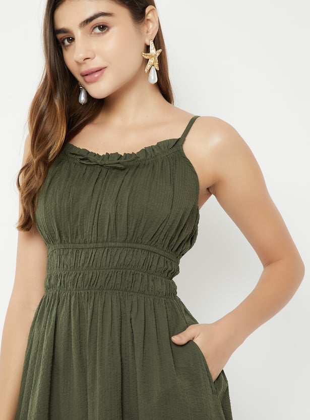 Women Seersucker Midi Dress