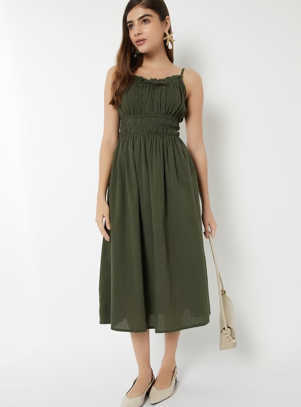 Women Seersucker Midi Dress