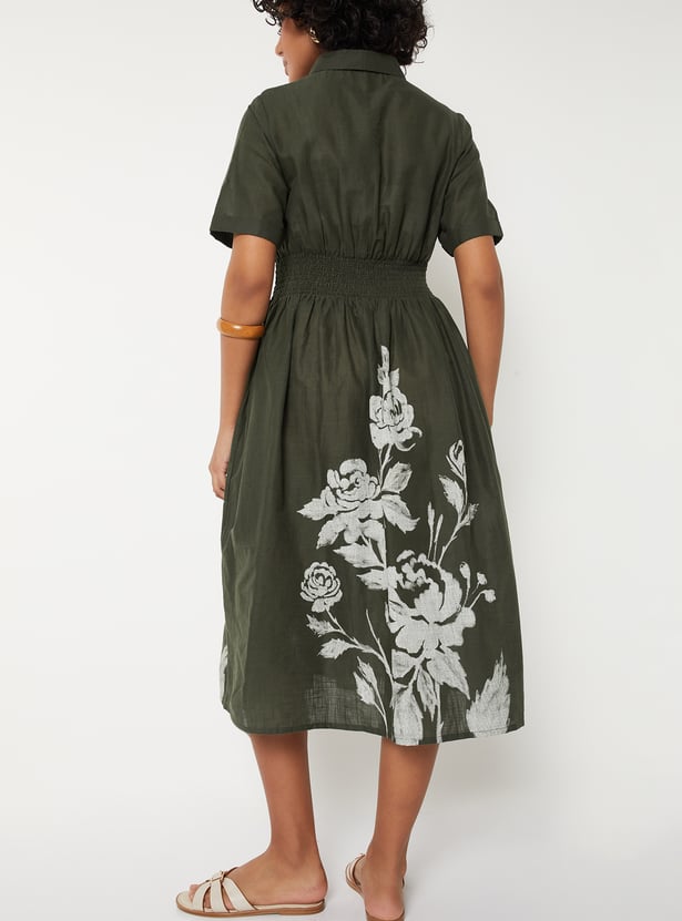 Women Floral Print Shirt Dress