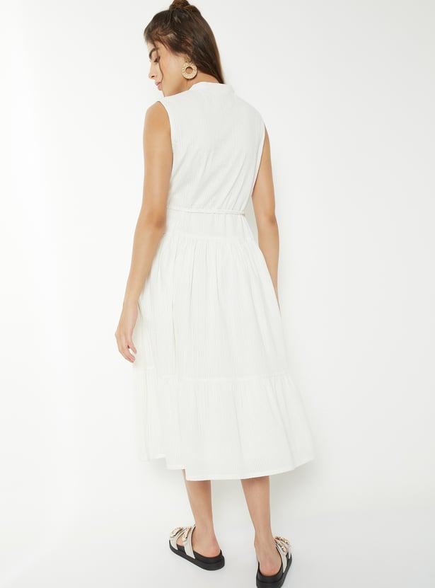 Women Striped Seersucker Midi Dress