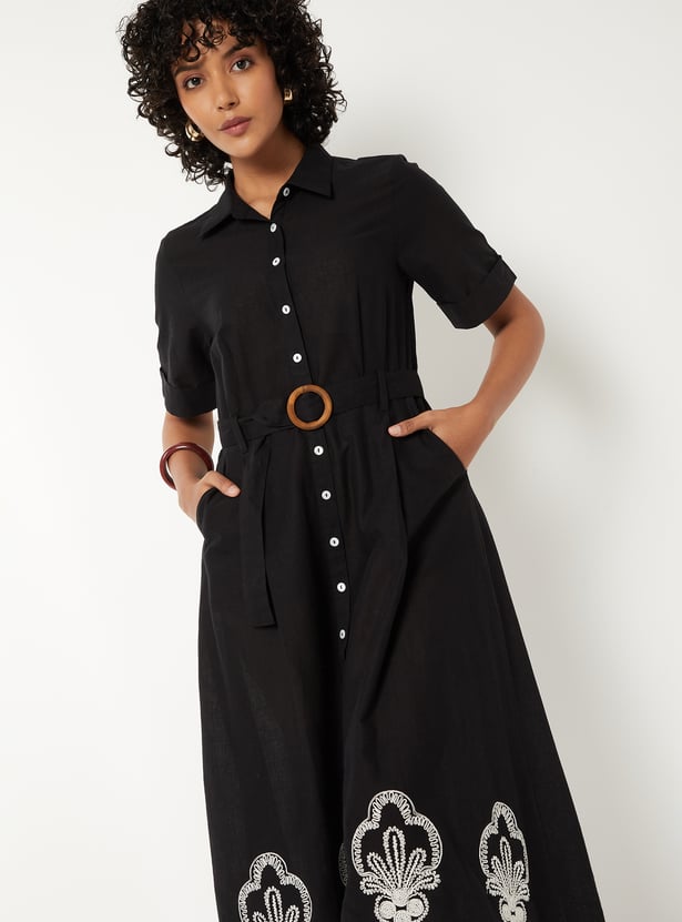Women Embroidered Shirt Dress