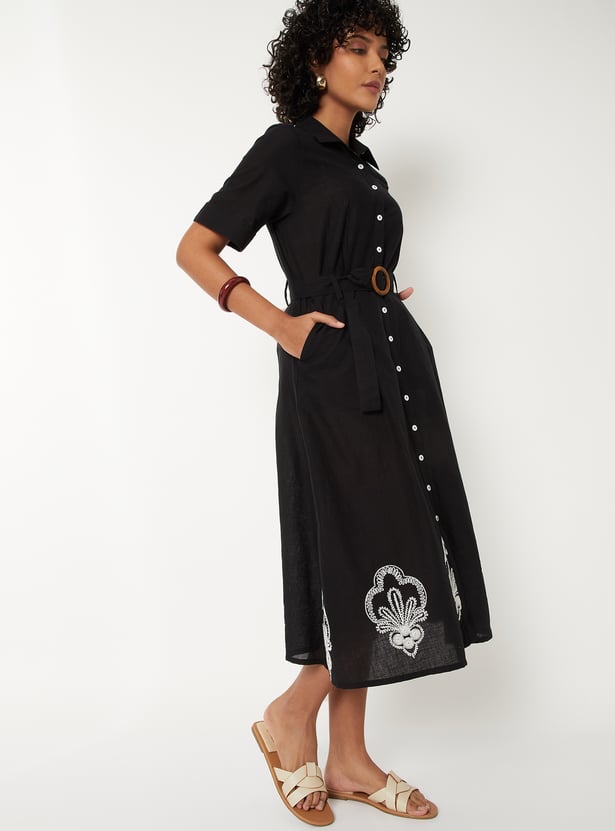 Women Embroidered Shirt Dress