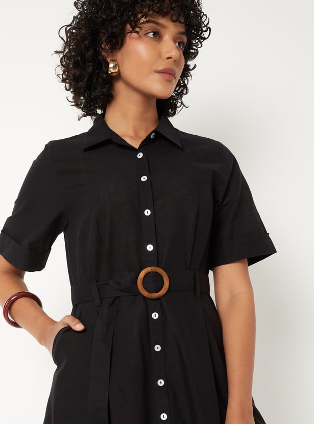 Women Embroidered Shirt Dress