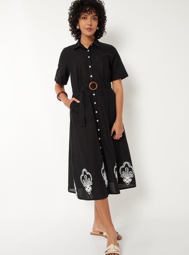 Women Embroidered Shirt Dress