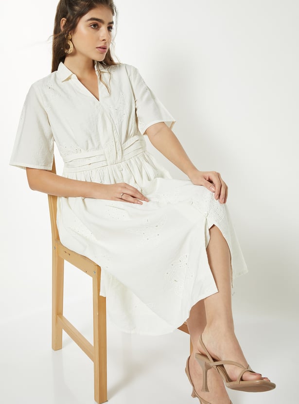 Women Schiffli Midi Dress