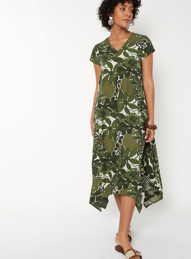Women Printed Asymmetric Hem Dress