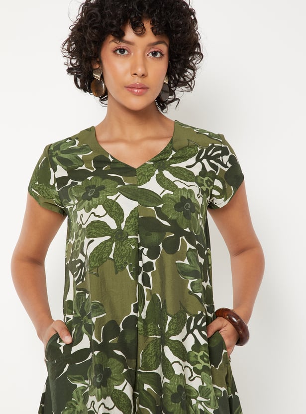 Women Printed Asymmetric Hem Dress
