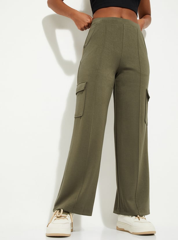 Women Pintuck Straight Leg Cargos