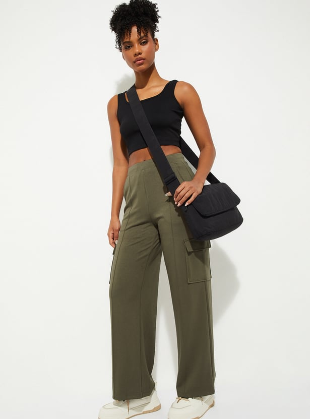 Women Pintuck Straight Leg Cargos