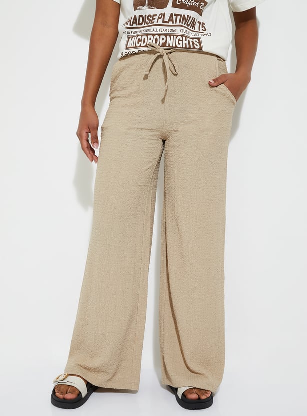 Women Textured Wide Leg Trousers