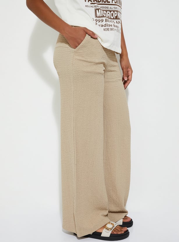 Women Textured Wide Leg Trousers