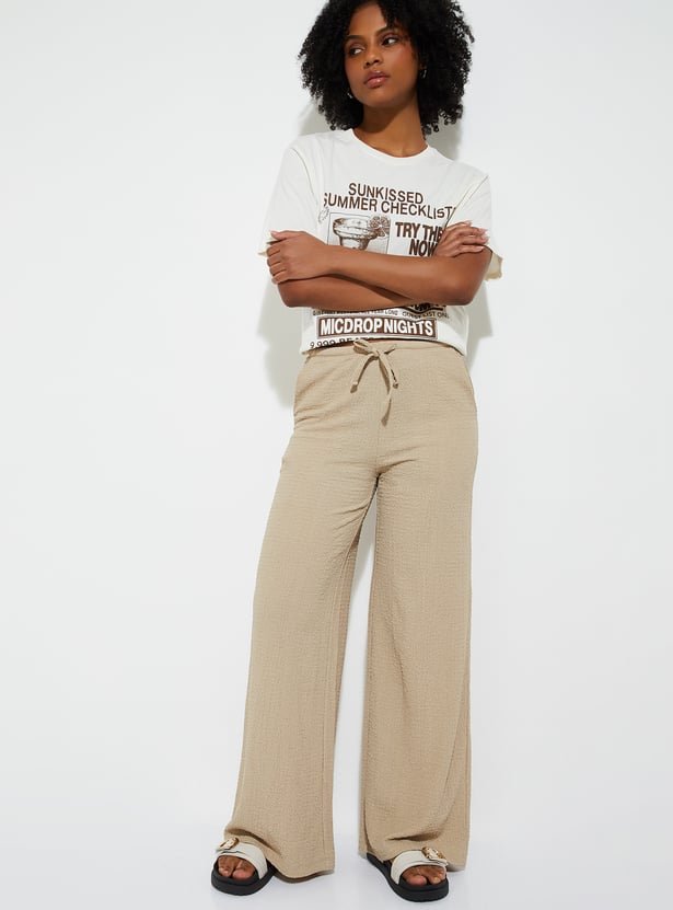 Women Textured Wide Leg Trousers