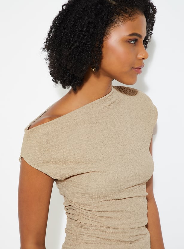 Buy URB_N Women Textured One-Shoulder Top Online at just Rs. 699.0