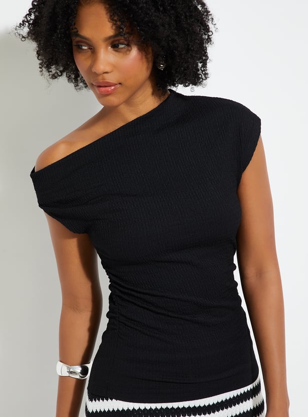 URB_N Women Textured One-Shoulder Top