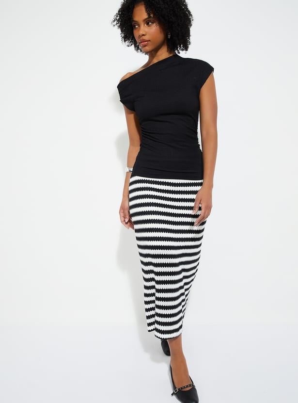 URB_N Women Textured One-Shoulder Top