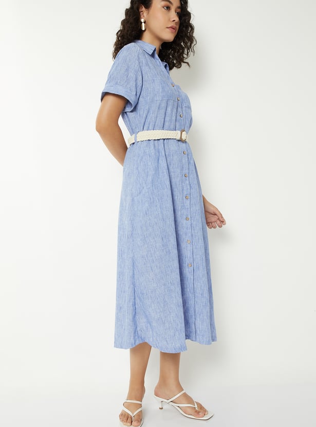 Women Textured Shirt Dress with Belt