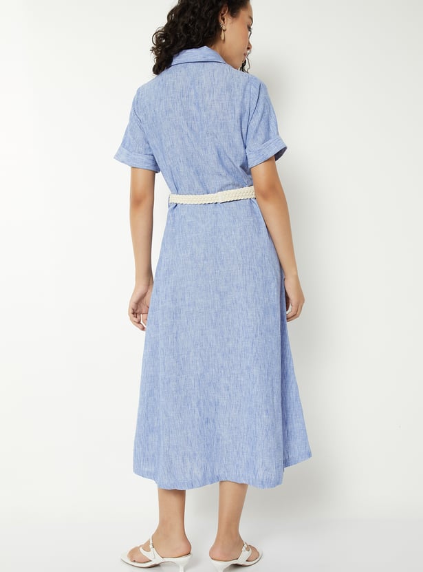 Women Textured Shirt Dress with Belt