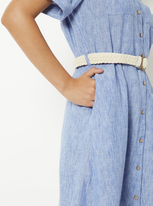 Women Textured Shirt Dress with Belt