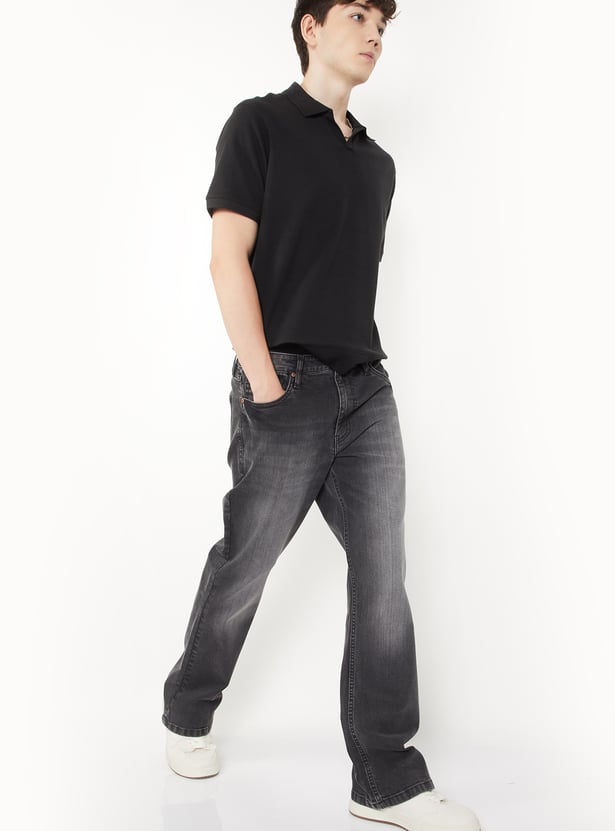 Men Washed Bootcut Jeans