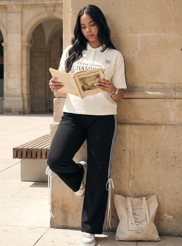 Women Striped Wide Leg Track Pants