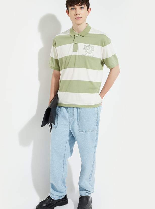URB_N Men Striped Oversized Polo T-shirt