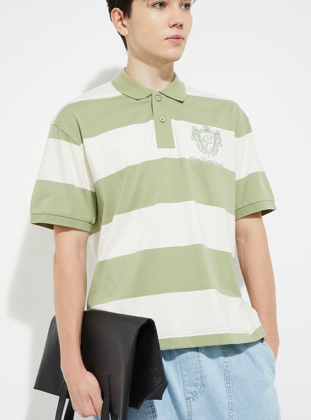 URB_N Men Striped Oversized Polo T-shirt