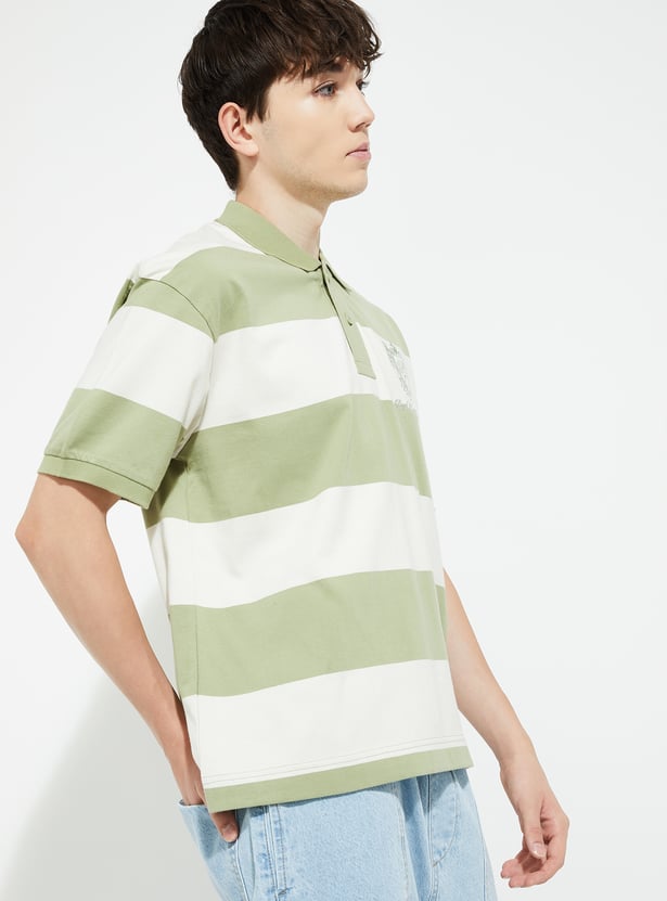 URB_N Men Striped Oversized Polo T-shirt