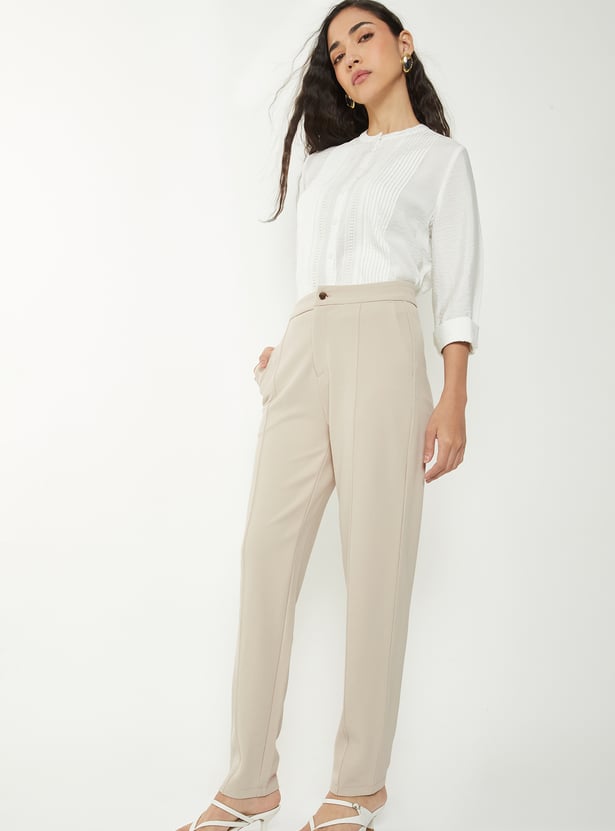 Women Pintuck Tapered Fit Trousers