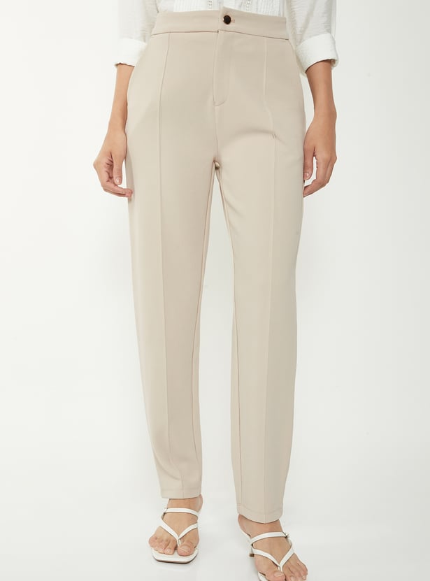 Women Pintuck Tapered Fit Trousers