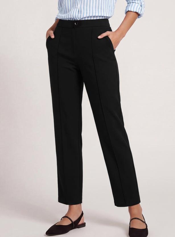 Women Pintuck Tapered Fit Trousers
