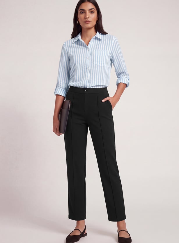 Women Pintuck Tapered Fit Trousers