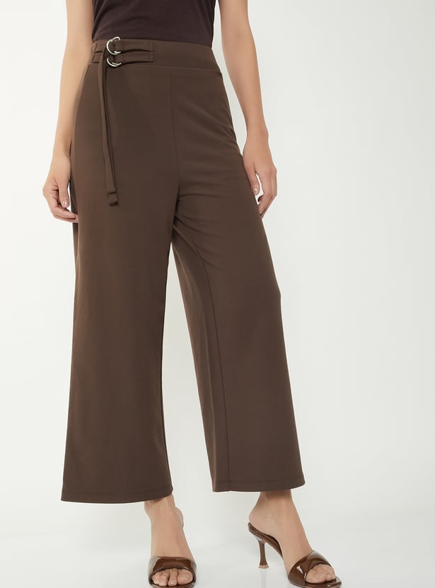 Women Solid Wide Leg Trousers