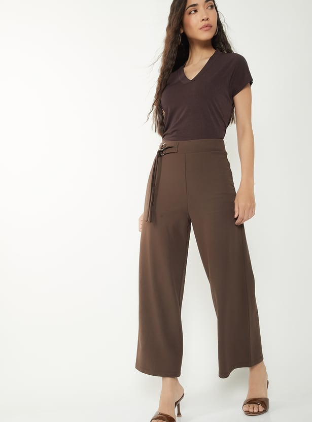 Women Solid Wide Leg Trousers
